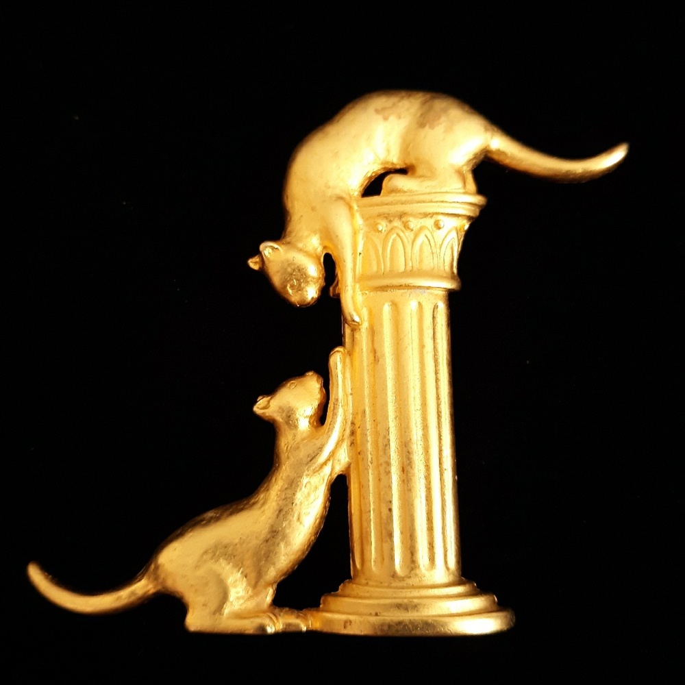 Vintage 90's Two Cats Brooch